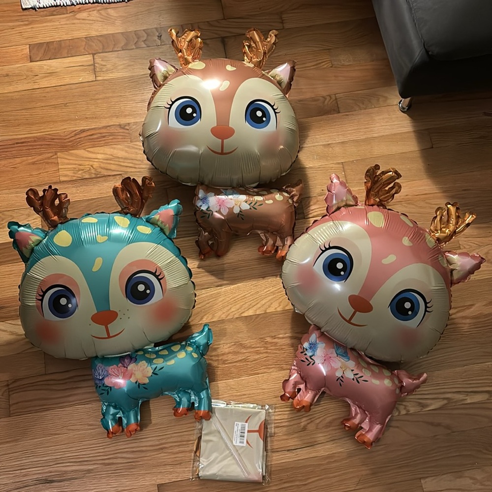 NWT 3 Adorable Foil Woodland Deer Balloons Kawaii